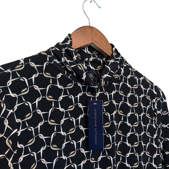 NWT Adrienne Vittadini Women's Blouse B&W Geometric High-Neck Banded Waist Sz - Picture 8 of 14